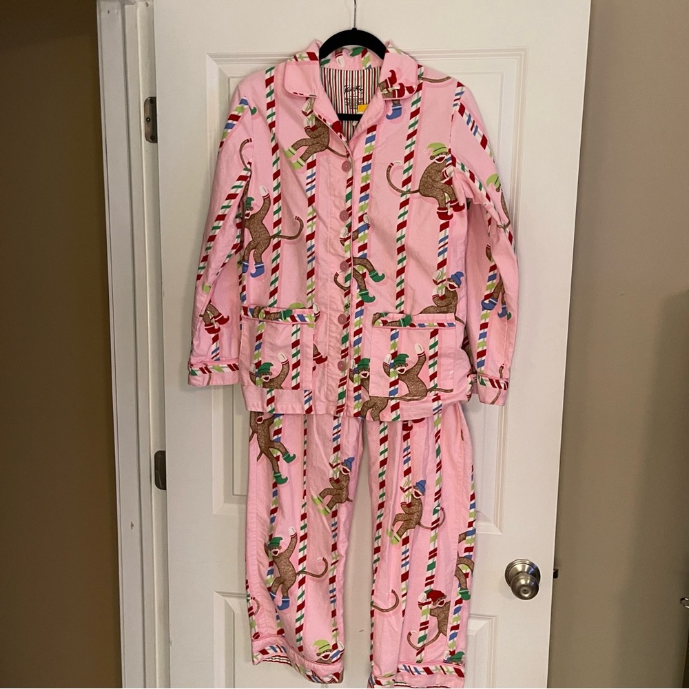 🎄Nick&Nora Flannel “Holiday Sock Monkey” PJ’s sz Small